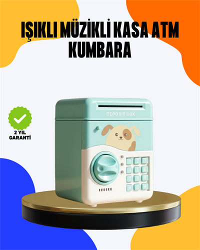 Çocuklar İçin Su Yeşili ATM Kasa Tasarımlı Şifreli Kumbara