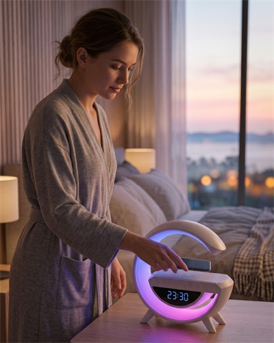Çok Fonksiyonlu Kablosuz Şarjlı Saat Hoparlör RGB Işık ve Alarm Özellikli