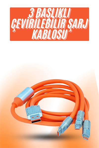 Çoklu Şarj Kablosu USB Type-C İOS Uyumlu 120W Hızlı Şarj Kablosu
