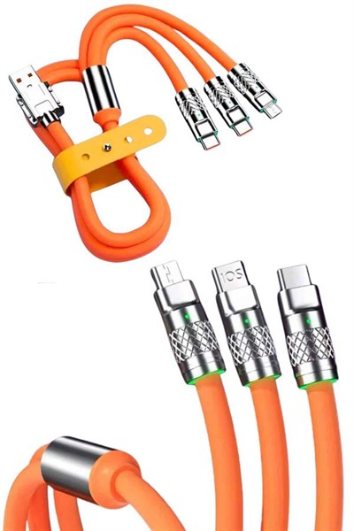 Çoklu Şarj Kablosu USB Type-C İOS Uyumlu 120W Hızlı Şarj Kablosu