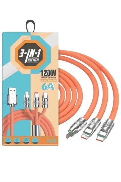 Çoklu Şarj Kablosu USB Type-C İOS Uyumlu 120W Hızlı Şarj Kablosu