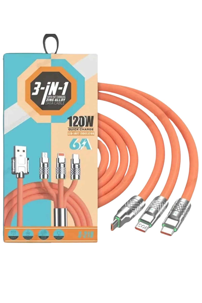 Çoklu Şarj Kablosu USB Type-C İOS Uyumlu 120W Hızlı Şarj Kablosu