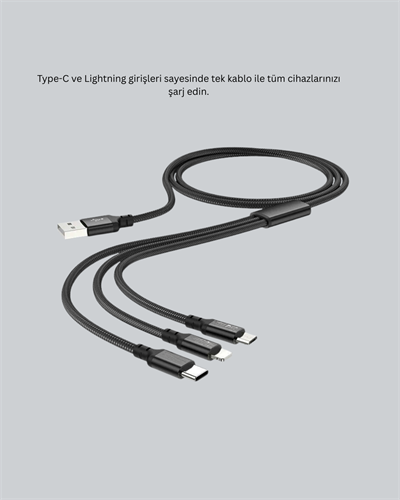 Çoklu USB Şarj Kablosu – 1,2m Hızlı Şarj, 3A Güçlü Akım