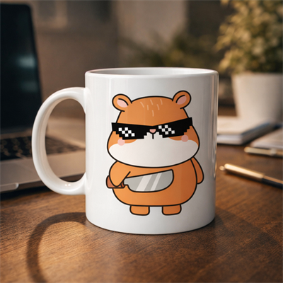 Cool Hamster Tasarımlı Porselen Kupa MODEL 81 – Eğlenceli, Karizmatik ve Enerji Dolu Kahve Kupası