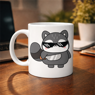 Cool Rakun Tasarımlı Porselen Kupa MODEL 82 – Eğlenceli, Karizmatik ve Dikkat Çekici Kahve Kupası