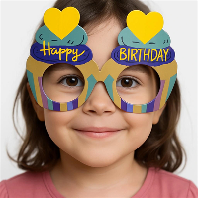 Cupcake Temalı Doğum Günü Renkli Karton Happy Birthday Gözlüğü 6 Adet