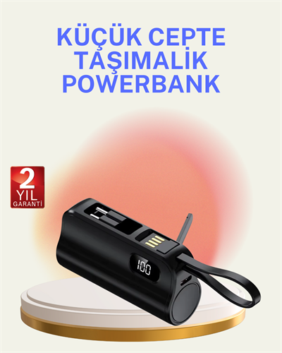 Dahili Konektörlü 20W Hızlı Şarj Mini Taşınabilir Powerbank