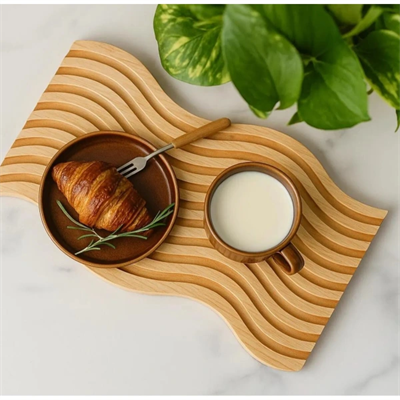 Dalgalı Çift Taraf Tasarımlı Ahşap Sunum Tepsisi