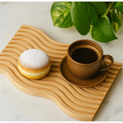 Dalgalı Çift Taraf Tasarımlı Ahşap Sunum Tepsisi