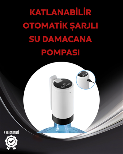 Damacana Üstü Akıllı Su Pompası | 3 Damacana Kullanım | 4W Güç | Micro USB Şarjlı | Katlanabilir & Taşınabilir