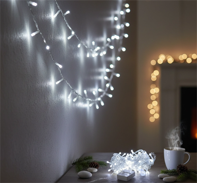 Damla Uçlu Beyaz Işık Şeffaf Kablo  10m 100 Led