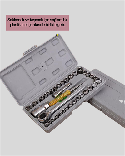 Dayanıklı Karbon Çelik 40 Parça Lokma ve Cırcır Anahtar Seti