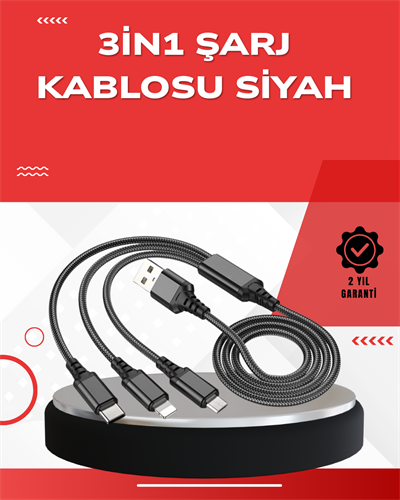 Dayanıklı Metal Başlıklı 3’ü 1 Arada Şarj Kablosu – Tüm Cihazlarla Uyumlu