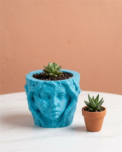 Dekoratif 3D Kadın Yüzü Ağaç Tasarımlı Saksı Vazo Modern Ev Dekoru