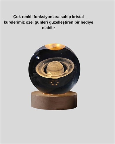Dekoratif 3D Satürn Motifli Kristal Küre Işıklı Gece Lambası