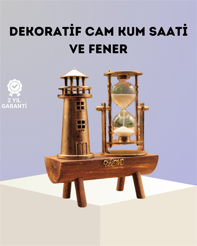 Dekoratif Ahşap Kum Saati ve Deniz Feneri Figürlü Masa Süsü – Şık ve Fonksiyonel Tasarım