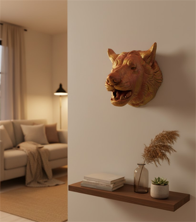 Dekoratif Altın Gold Kurt Duvar Heykeli Asılabilir Hediyelik 25x19 cm