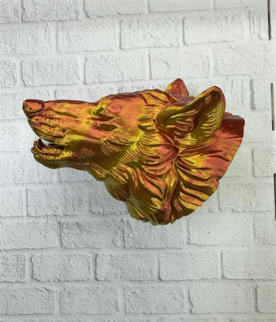 Dekoratif Altın Gold Kurt Duvar Heykeli Asılabilir Hediyelik 25x19 cm