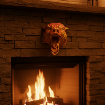 Dekoratif Asılabilir Jaguar Başı 3D Duvar Heykeli Gold Red 20x16 cm