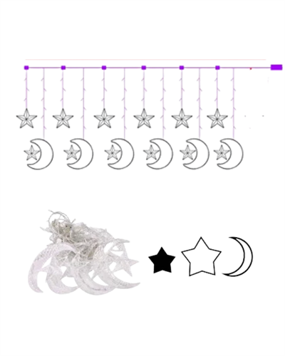 Dekoratif Ay Yıldız Perde Işığı Sıcak Beyaz Festival ve Ev Süsleme