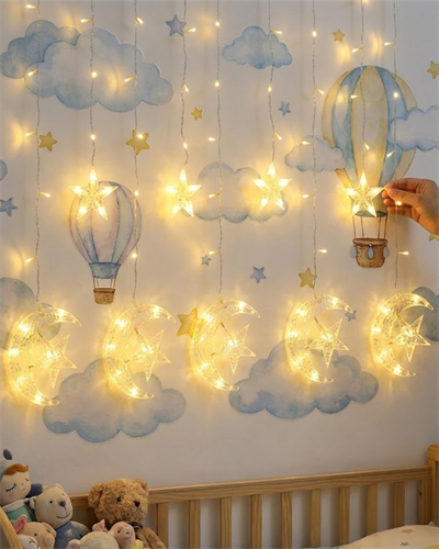 Dekoratif Ay Yıldız Perde Işığı Sıcak Beyaz Festival ve Ev Süsleme