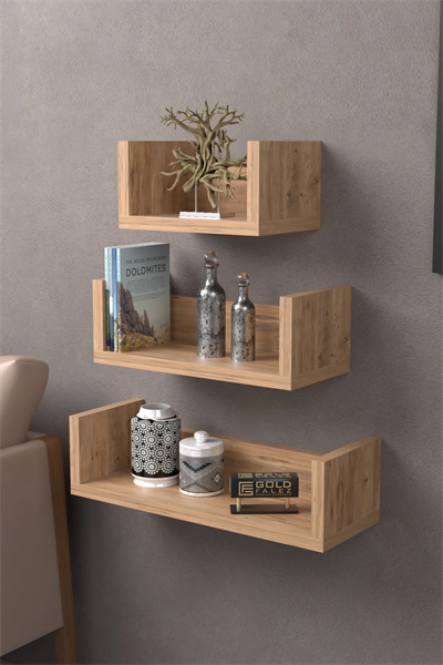 Dekoratif Ceviz U Duvar Rafı Şık Ve Modern Raf Tasarımı