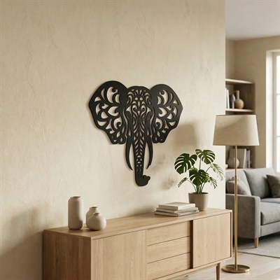 Dekoratif Fil Duvar Tablosu MDF Lazer Kesim Etnik Desenli Fil Duvar Süsü Modern Dekor