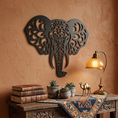 Dekoratif Fil Duvar Tablosu MDF Lazer Kesim Etnik Desenli Fil Duvar Süsü Modern Dekor