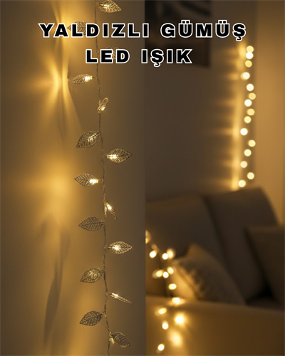 Dekoratif Gümüş Yaprak LED Aydınlatma Pilli Şık Ortam Işığı