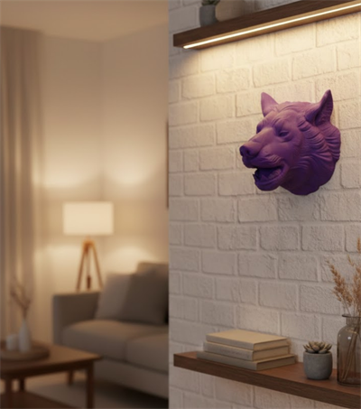 Dekoratif Mor Kurt Duvar Heykeli Asılabilir Hediyelik 25x19 cm