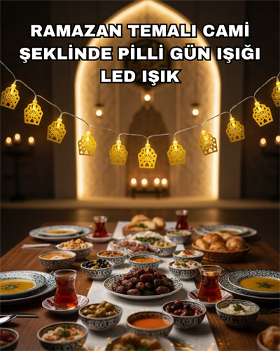 Dekoratif Ramazan LED Işık Pilli Cami Tasarımlı Zincir Aydınlatma
