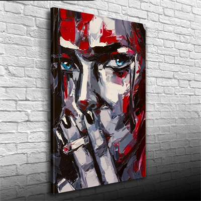 Dekoratif Yağlıboya Dokulu Kırmızı Gri Tonlarda Kadın Silueti Kanvas Tablo 50 x 70