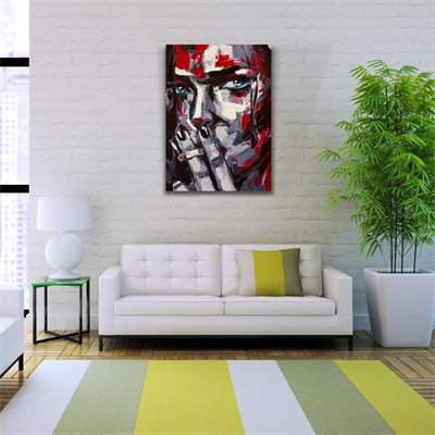 Dekoratif Yağlıboya Dokulu Kırmızı Gri Tonlarda Kadın Silueti Kanvas Tablo 50 x 70