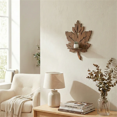 Dekoratif Yaprak Duvar Rafı MDF Lazer Kesim Duvar Süsü Mini Raf Bitki ve Obje Standı