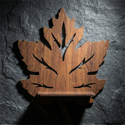 Dekoratif Yaprak Duvar Rafı MDF Lazer Kesim Duvar Süsü Mini Raf Bitki ve Obje Standı