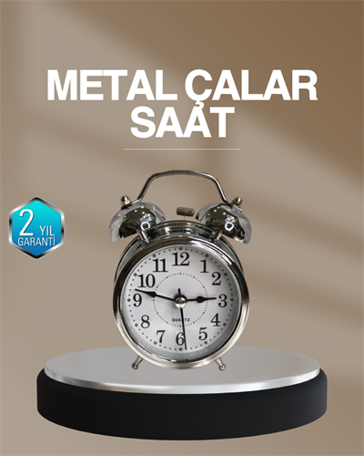 Dekoratif Yuvarlak Gümüş Sessiz Işıklı Masa Üstü Çalar Saat Alarmlı ve Şık Tasarım