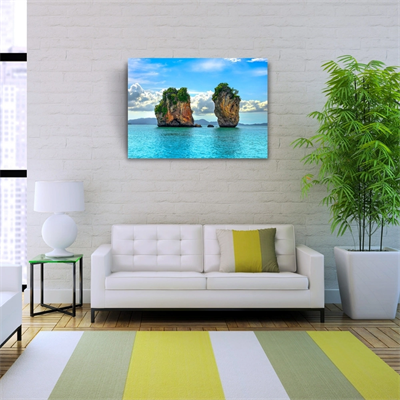 Deniz de İki Adacık, Mavi Tonlarda Fotoğraf Kanvas Tablo 50 x 70