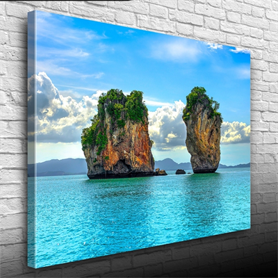 Deniz de İki Adacık, Mavi Tonlarda Fotoğraf Kanvas Tablo 50 x 70