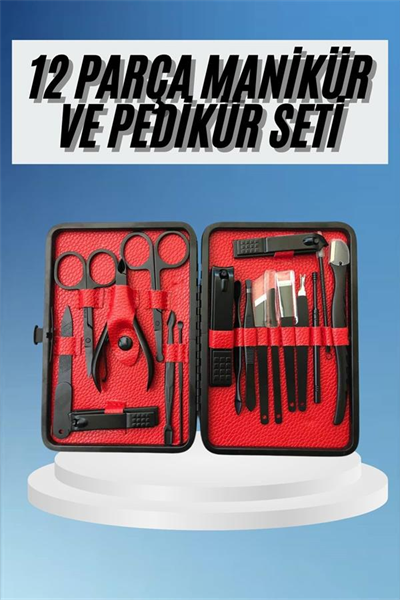 Deri Çantalı Siyah Paslanmaz Çelik 17 Parça Manikür Pedikür Seti
