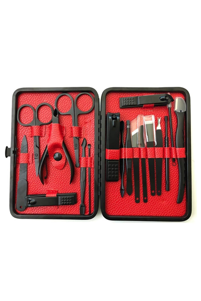 Deri Çantalı Siyah Paslanmaz Çelik 17 Parça Manikür Pedikür Seti