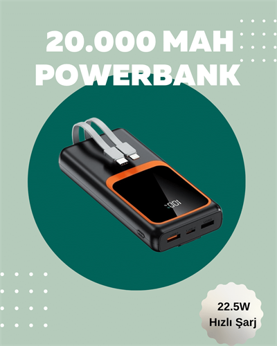 Dijital Ekranlı 20.000 mAh Powerbank | 22.5W Hızlı Şarj + Çoklu Bağlantı Seçeneği