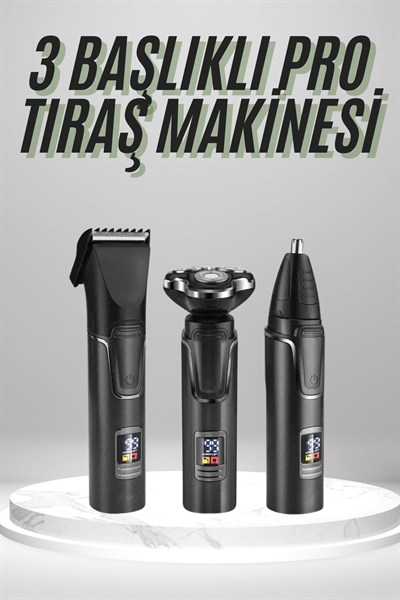 Dijital Göstergeli 3 Başlıklı Tıraş Makinesi Islak Kuru Lazer Öncesi Günlük