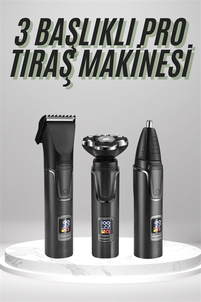 Dijital Göstergeli 3 Başlıklı Tıraş Makinesi Islak Kuru Lazer Öncesi Günlük
