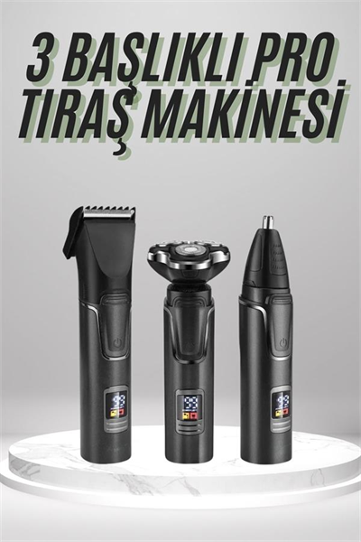 Dijital Göstergeli 3 Başlıklı Tıraş Makinesi Islak Kuru Lazer Öncesi Günlük