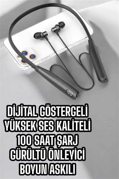 Dijital Göstergeli Kulak İçi Kablosuz Bluetooth Kulaklık Boyun Bantlı