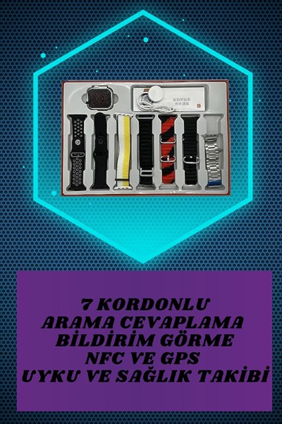 Dijital Göstergeli Kulaklık ve 7 Kordonlu Akıllı Saat Android ve İOS Uyumlu Uyku Takibi Sesli Görüşme