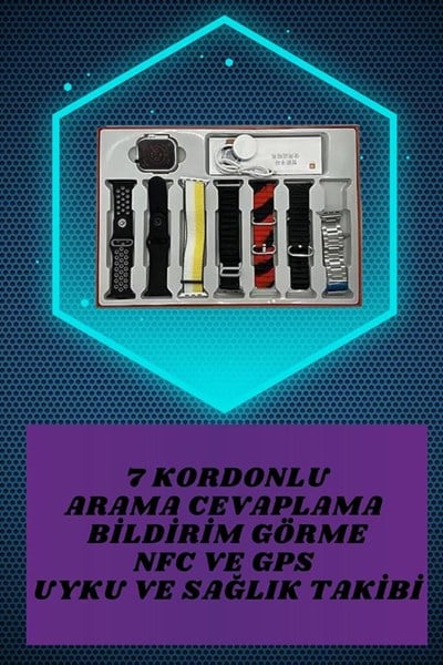 Dijital Göstergeli Kulaklık ve 7 Kordonlu Akıllı Saat Android ve İOS Uyumlu Uyku Takibi Sesli Görüşme
