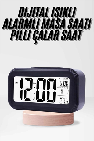 Dijital Işıklı Alarmlı Çalışma Masası Ekran Pilli Çalar Saat