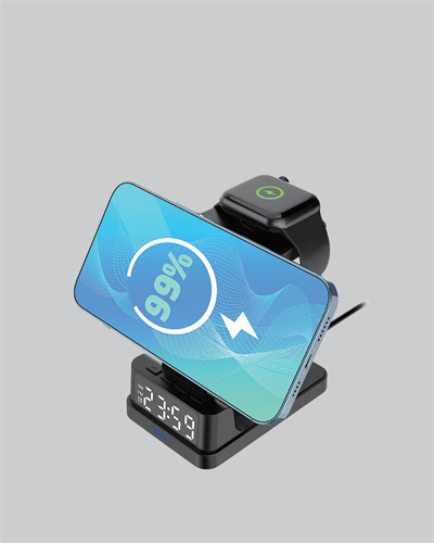 Dijital Saatli Kablosuz Şarj İstasyonu – 3’ü 1 Arada Apple Uyumlu Hızlı Şarj ve LED Ekran