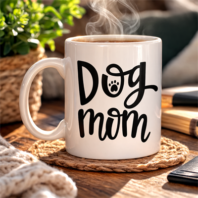 Dog Mom Yazılı Porselen Kupa MODEL 180 – Köpek Severlere Özel Tasarım Kahve Kupası – Sevimli Pati Desenli Hediye Kupa